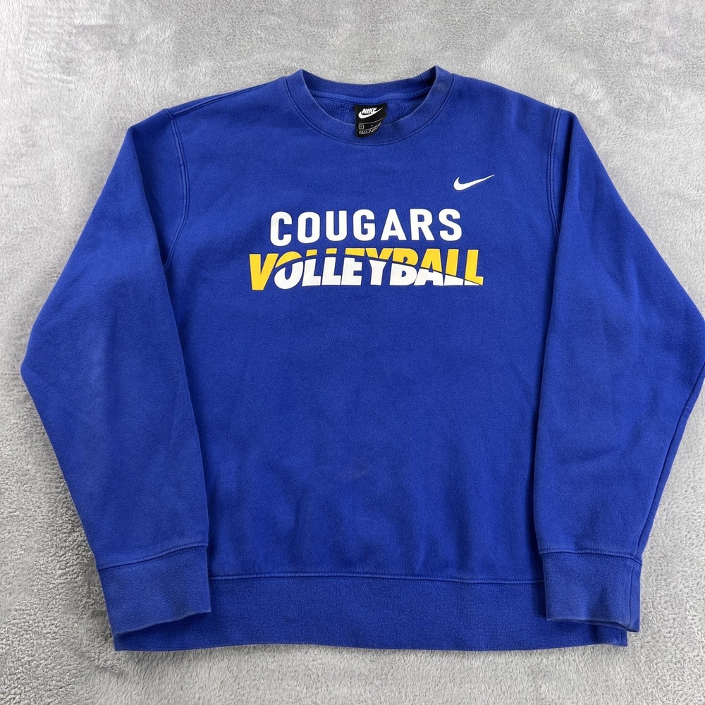 Nike Clovis, CA Cougars Volleyball Crewneck Sweatshirt L Royal Blue Men Pullover